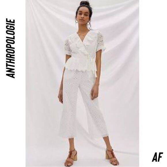 ANTHROPOLOGIE BY ERI + ALI RUFFLED EYELET JUMPSUIT IN WHITE NEW XL - Picture 7 of 11